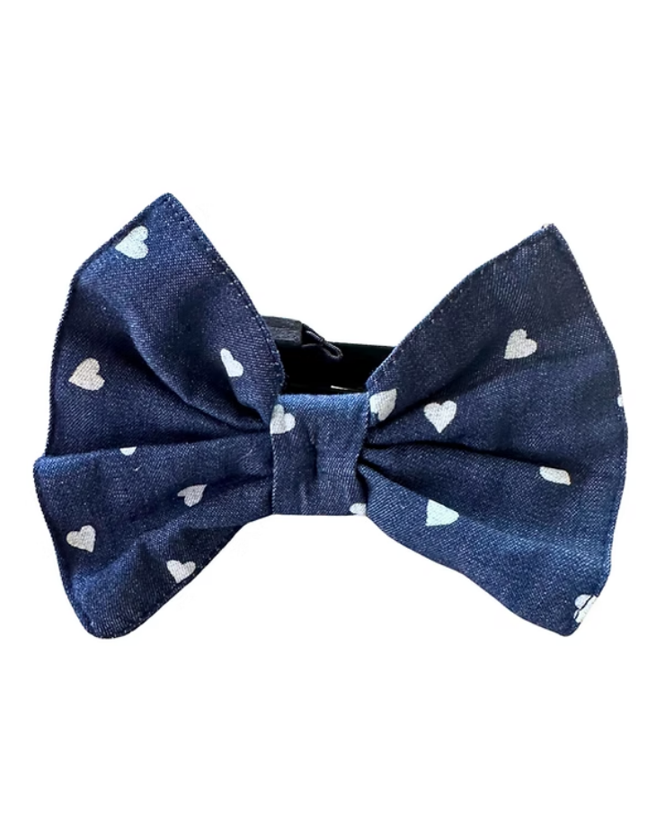 Mini Hearts Denim Bow